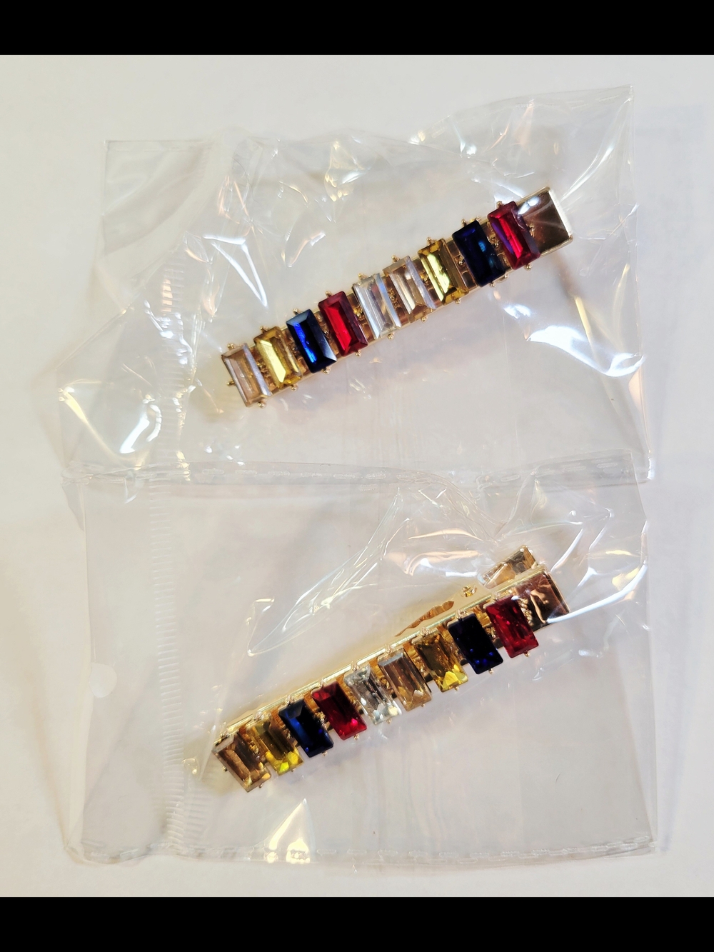 Gold-tone Barrette Hair Clips Decorated with Rectangular Multicolored